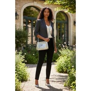 Brighton Heart Crossbody Gray Leather Handbag Yellow Croc Trim organizer Pockets